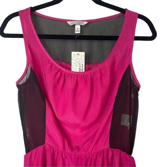 Speechless Hot Pink & Black Mesh Mini Hollow Cut Out Sides Dress Size S - Picture 2 of 9